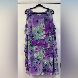 Sleeveless Purple Floral Tiered Shift Dress